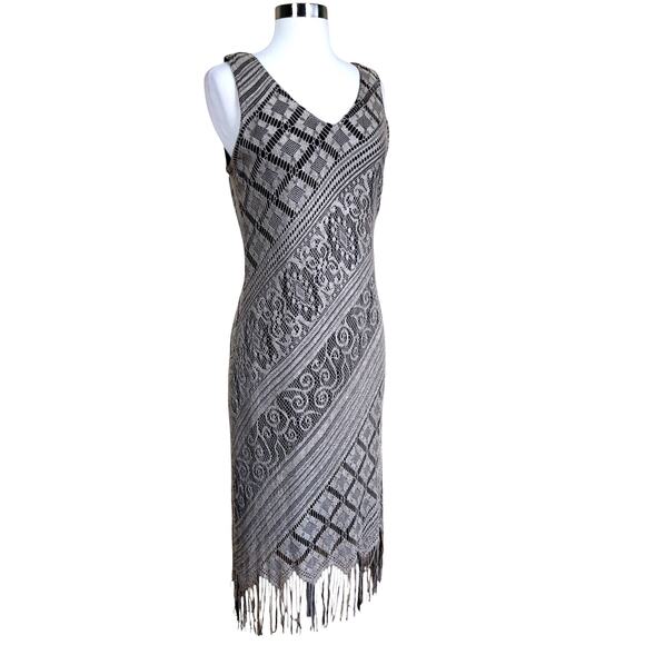 Harlow Womens Vintage Lace Fringe Midi Flapper Dress Size 12 Tan Black 1920s - Picture 1 of 10